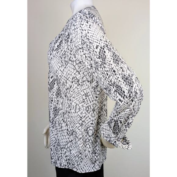 Calvin Klein Blouse Top Large White Black Snakeskin Print Flowy Career High Low - Picture 4 of 12